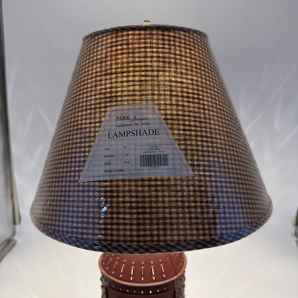 Vintage Primitive Punched Tin Willow Tree Table Lamp W/Homespun Check Shade